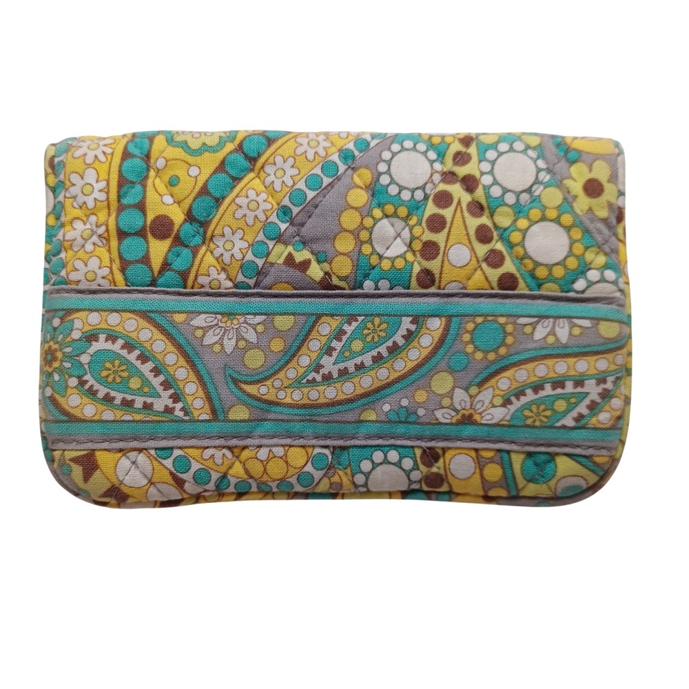 Vera Bradley Sun Valley Quilted Cotton Folding Wallet ID Window Kiss Lock Yellow